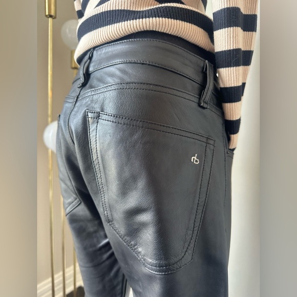 Like New! rag & bone The Dre Leather Straight Leg Boyfriend Pants Black Sz 25 - Picture 4 of 8